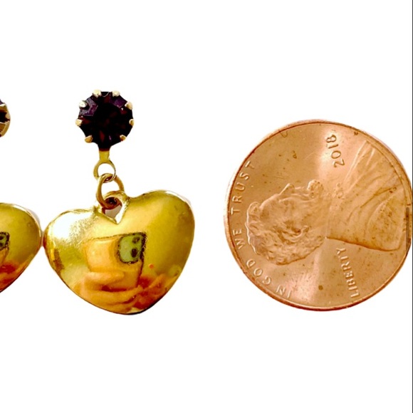 AVON HEART Purple Rhinestone Gold earrings vintage - Picture 3 of 3